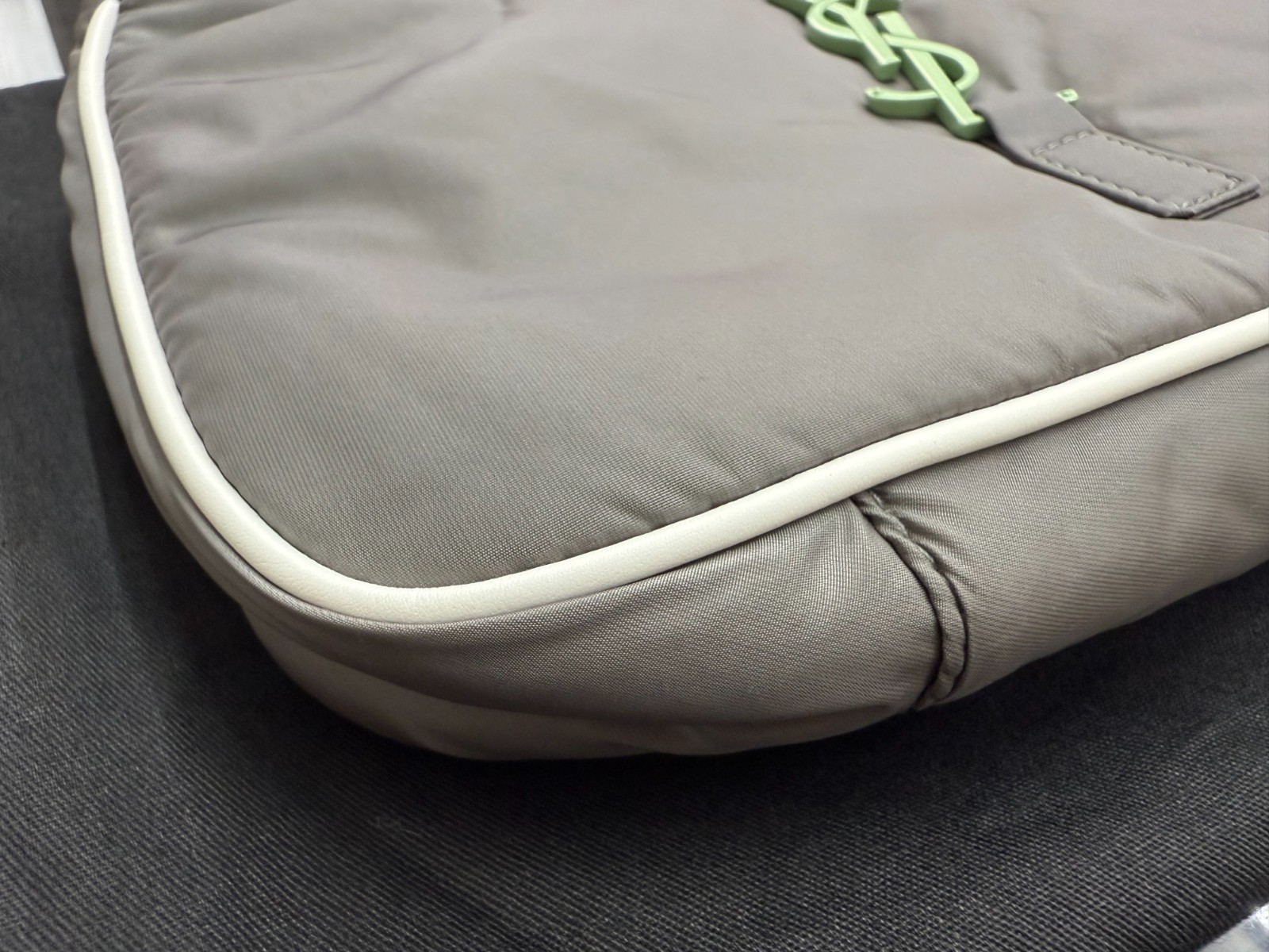 Saint Laurent 2023 Womens Nylon Le 5 A 7 Hobo Shoulder Bag Gray Mint Green