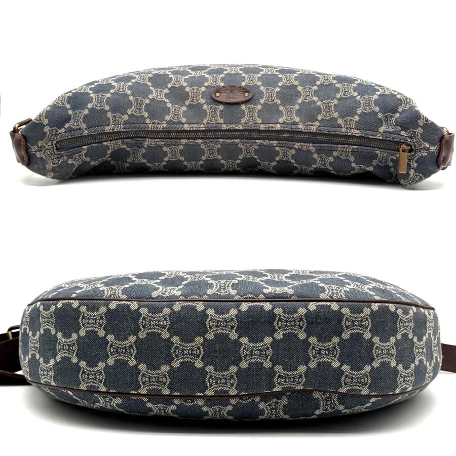 CELINE Paris Macadam Half Moon Denim Leather Shoulder Bag Blue Brown Auth