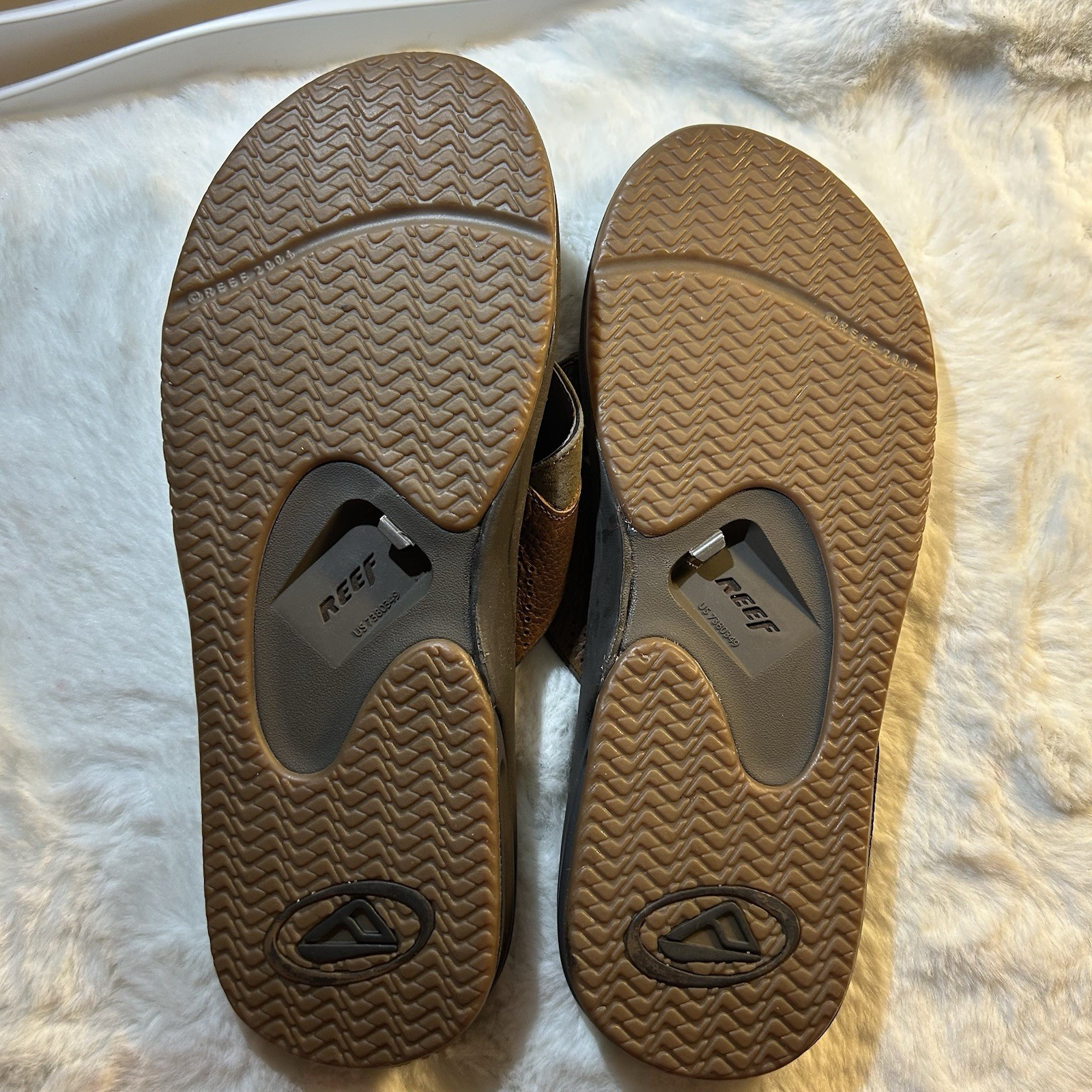 REEF Fanning Flip Flop Thong w/ Bottle Openers- Brown w/ Gum Sole – 12” Length