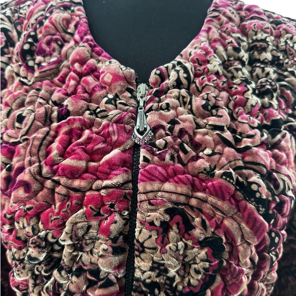 Joseph Ribkoff quilted coat floral printed zipper blazer elegant artsy sz 10