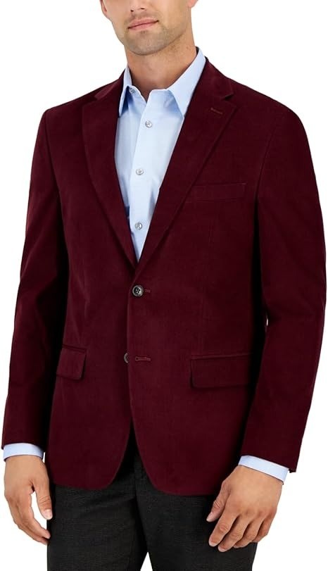Tommy Hilfiger Men’s Modern-Fit Corduroy Elbow Patch Sport Coat – Burgundy-40S