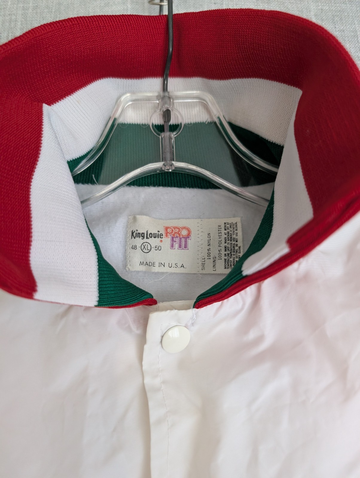 Vintage King Louie Italia Jacket Mens XL White Varsity USA Company Name Read**