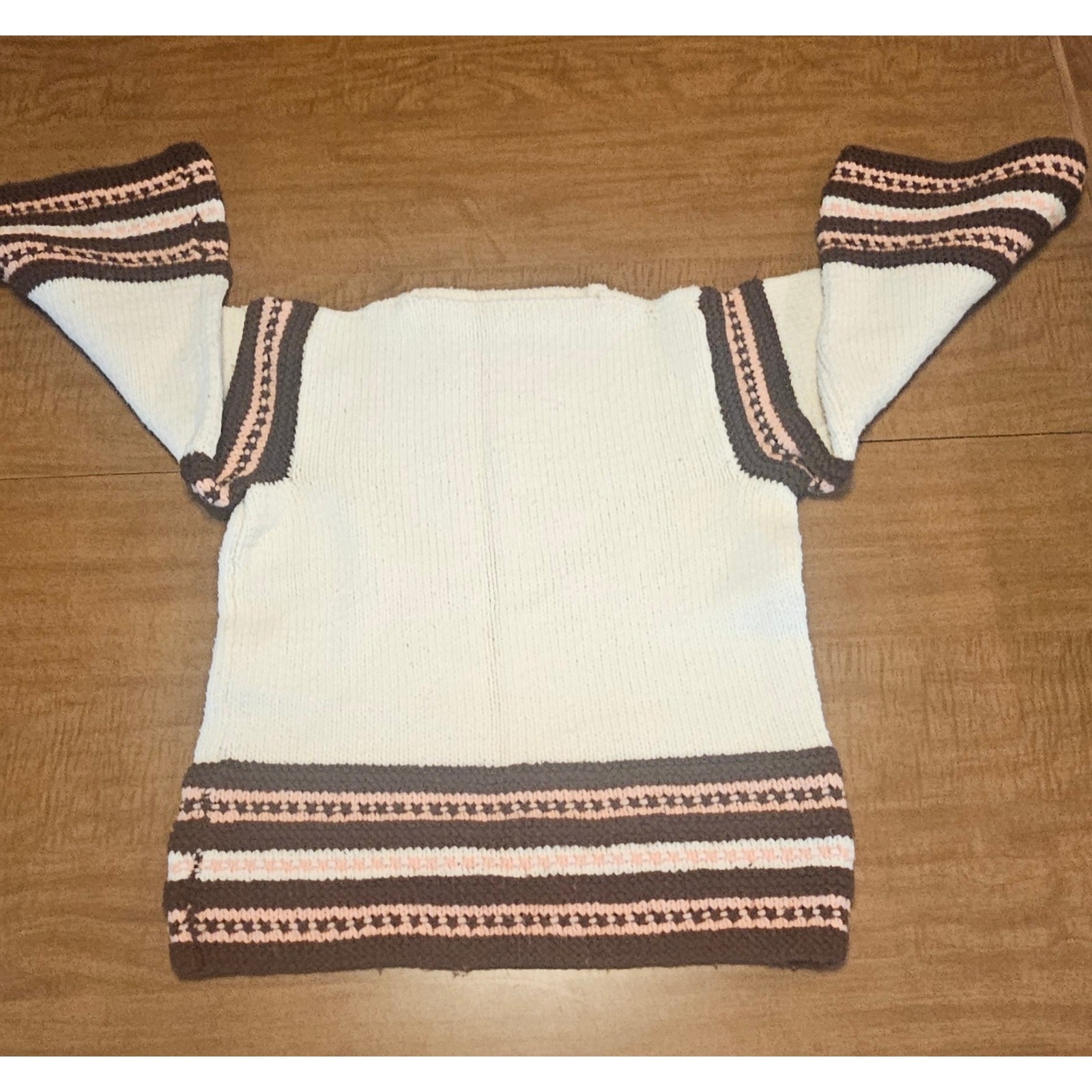 Vintage 70s Bell Sleeve Knit Sweater Boho Hippie Southwest Homemade OOAK S M K