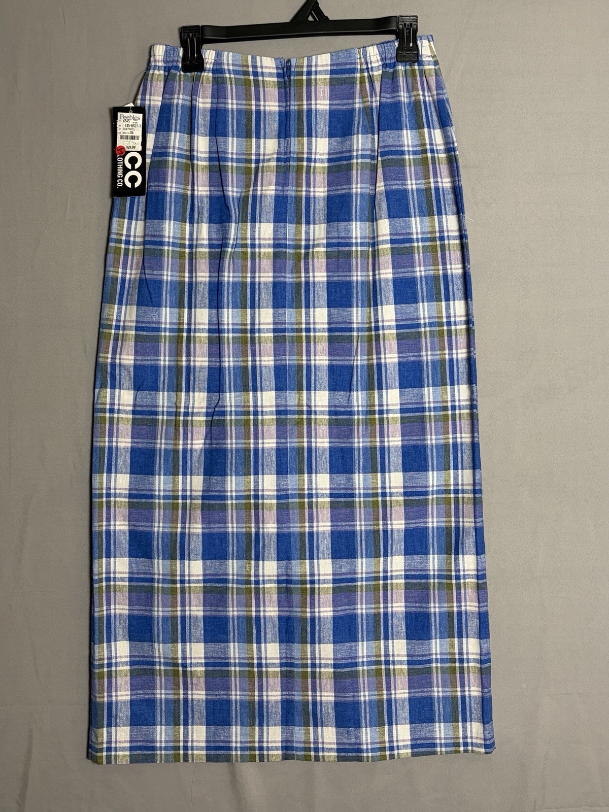 Small Linen Blend NYCC Long Plaid Maxi Skirt Blue Green white & Purple New 90s