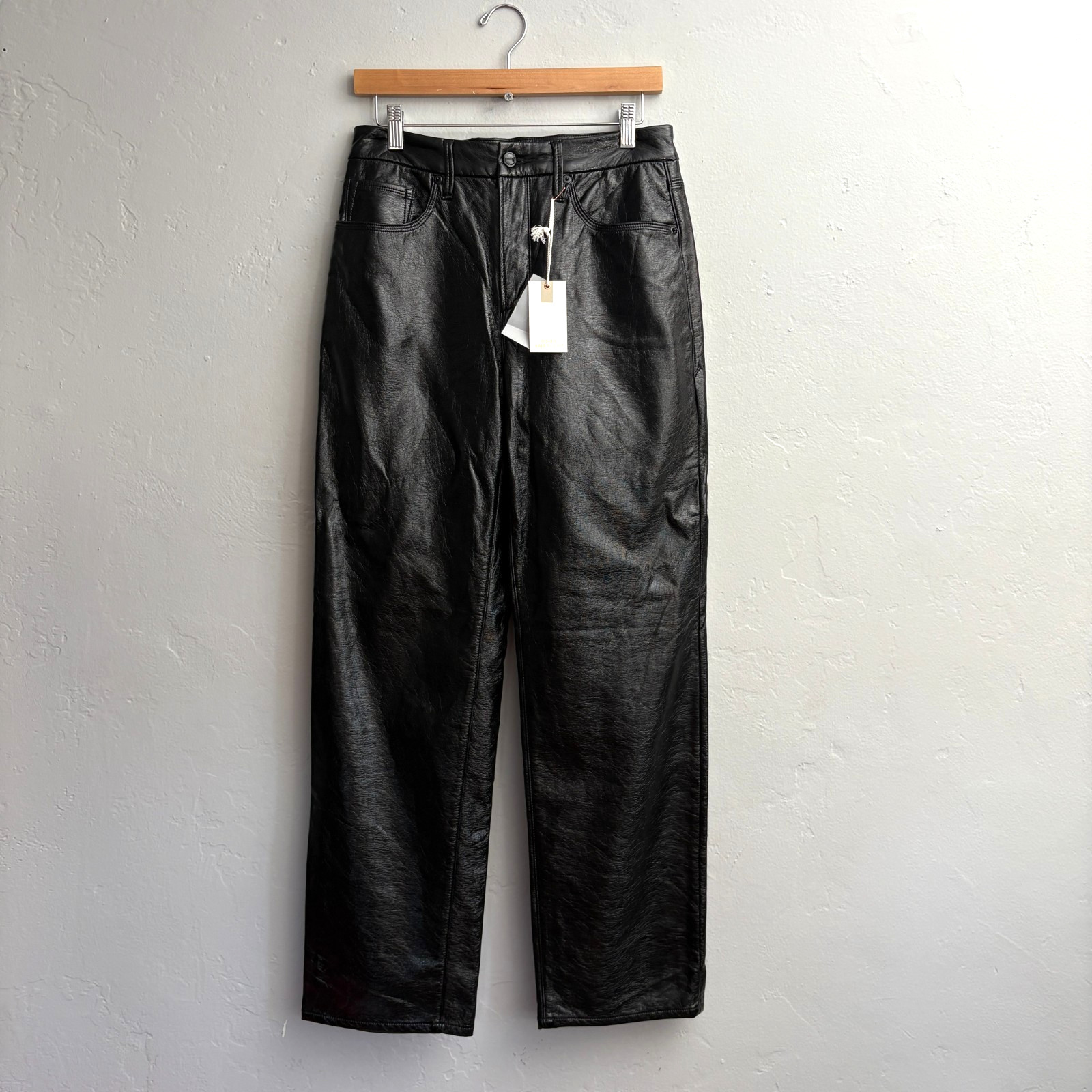 Good American Faux Leather Pants Trousers Women Size 4 Black Shiny Vegan New