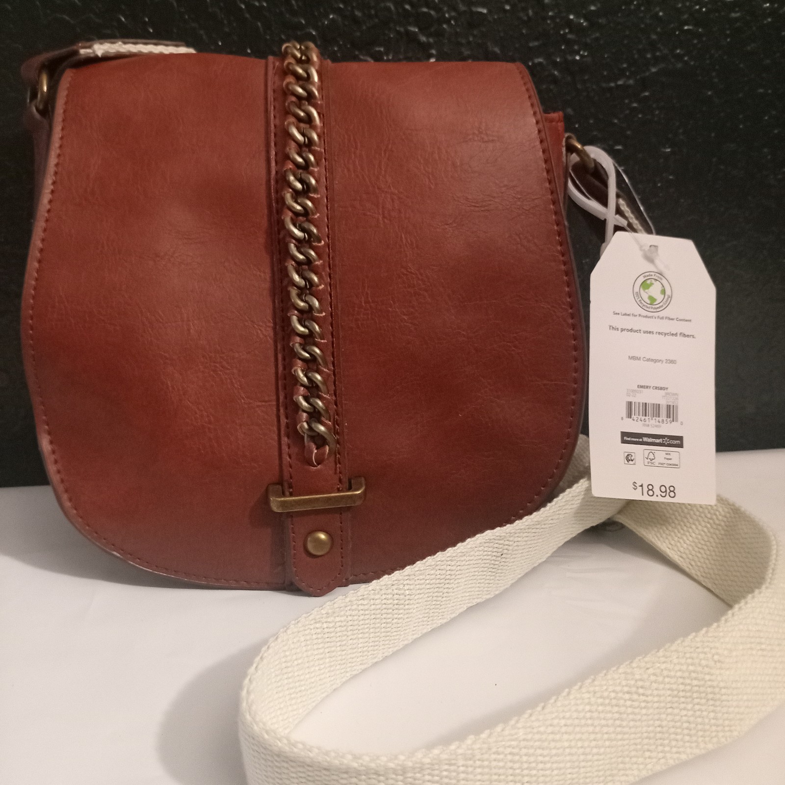 Time And Tru Brown Crossbody Purse Chain Detail Adjustable Strap Pockets