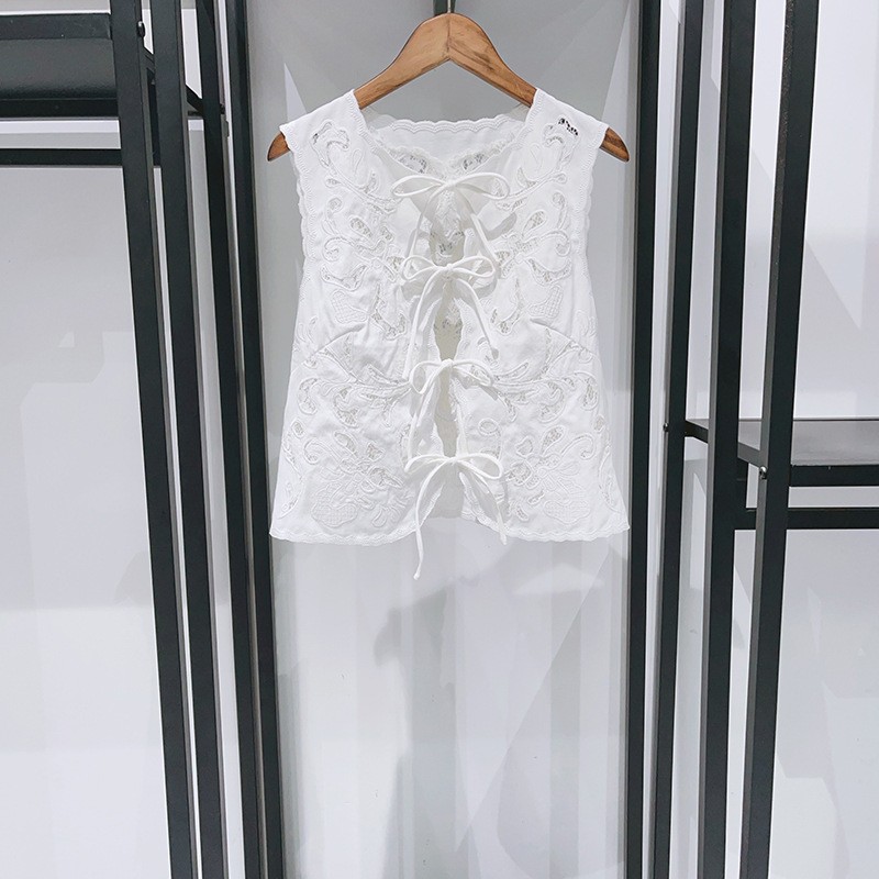 Sea New York Eyelet Lace Up Top Embroidered Boho Romantic Blouse