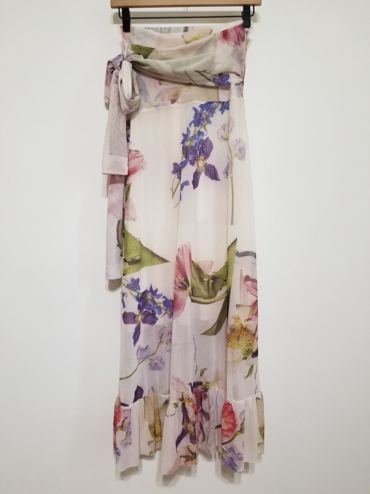 NWT GANNI Floral Mesh Ruffled Wrap Midi Skirt White Size EU 36/ US4 $225