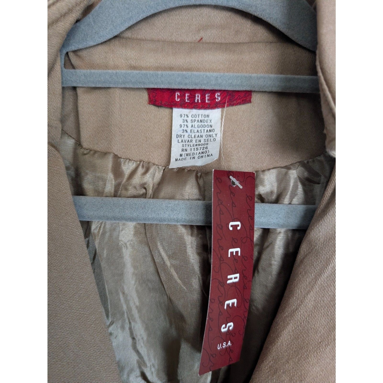 CERES USA NWT Belted Embroidered Crest Jacket Women’s Medium Cotton Blend