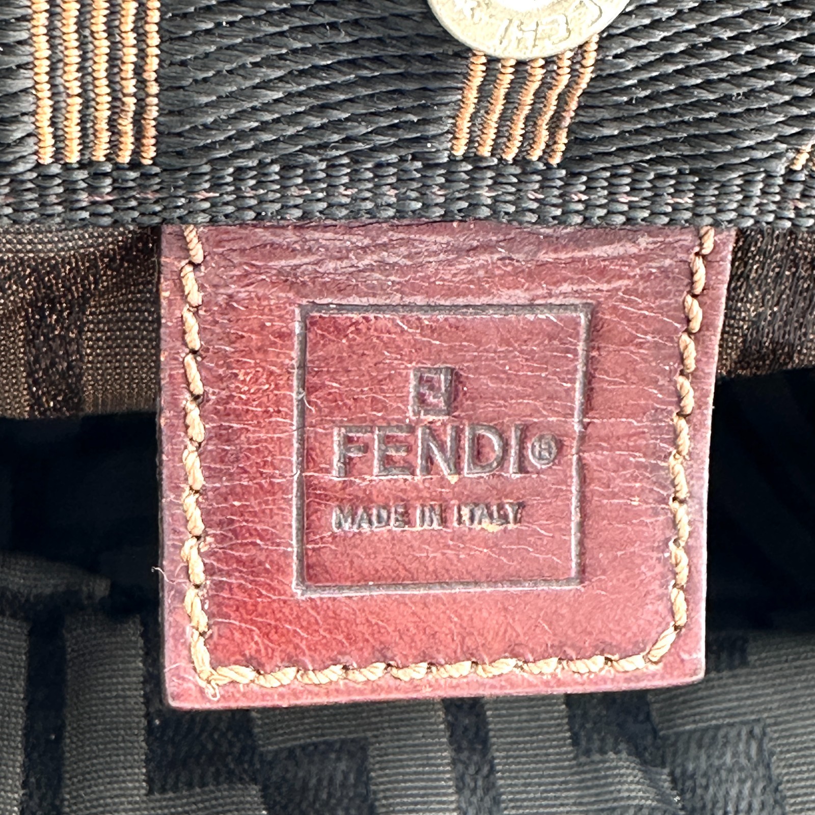 FENDI Zucca Print Tote Bag, Brown, Canvas, Nylon, Leather, Authentic