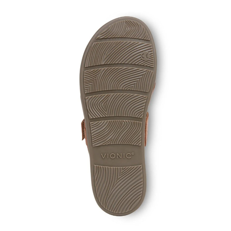 Hot Deal Vionic Carmela Strappy Slide Sandal, Tan Leather