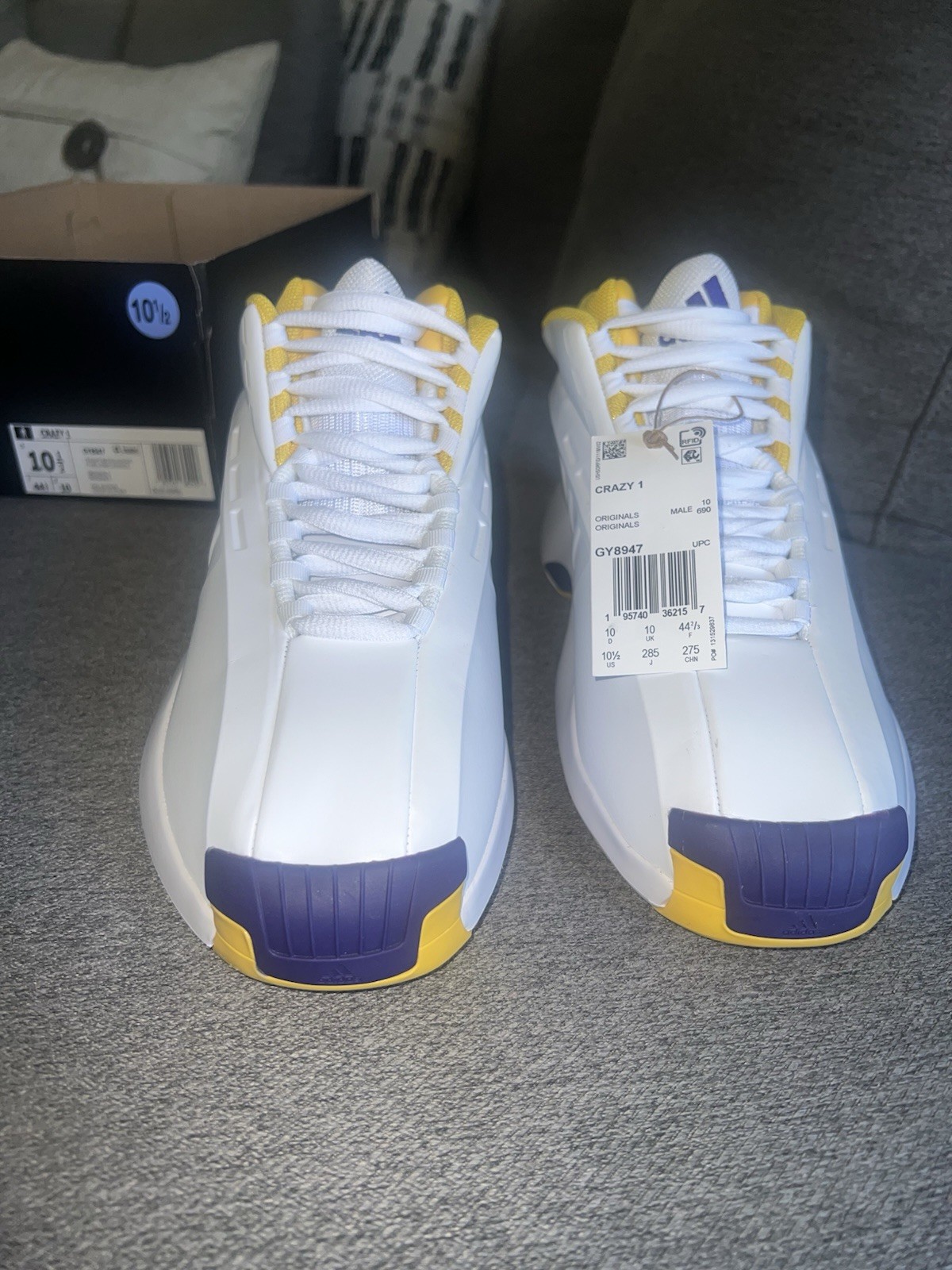 Adidas Crazy 1 Laker Home Basketball Shoes Size 10.5 NEW (Box Top Cut Off)