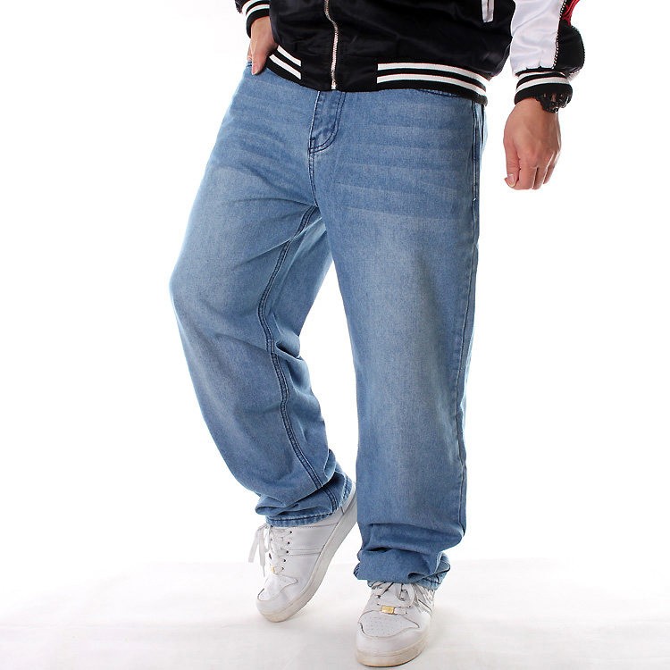 Mens Loose Fit Light Blue Denim Jeans – Hip-Hop Old School Style W30-W46