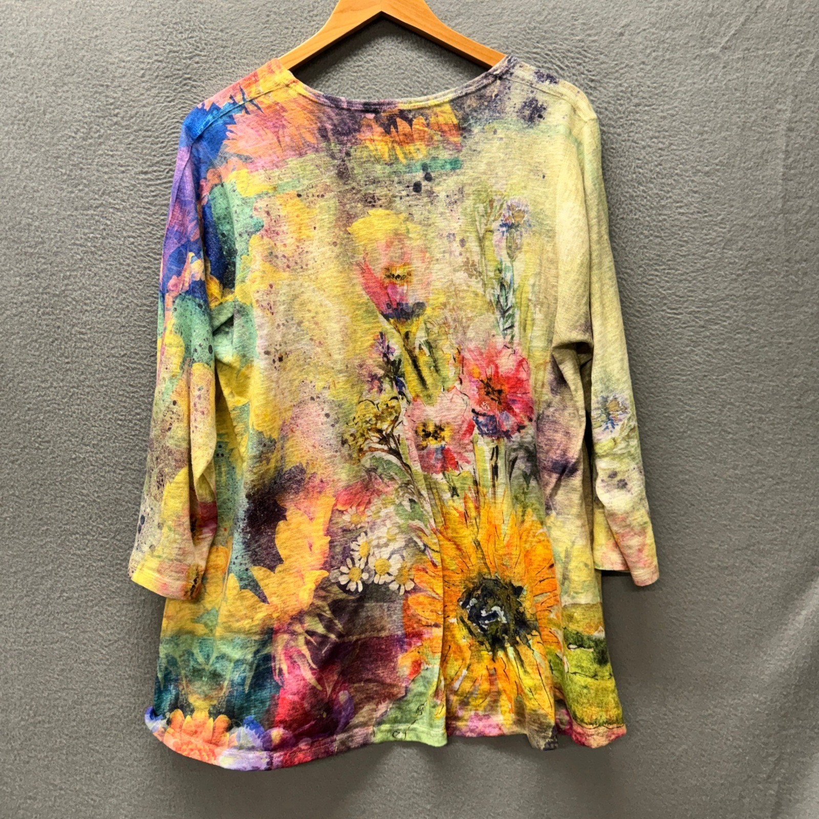 Et Lois Blouse Top Womens XL Floral Multi Color Art To Wear Pullover Knit