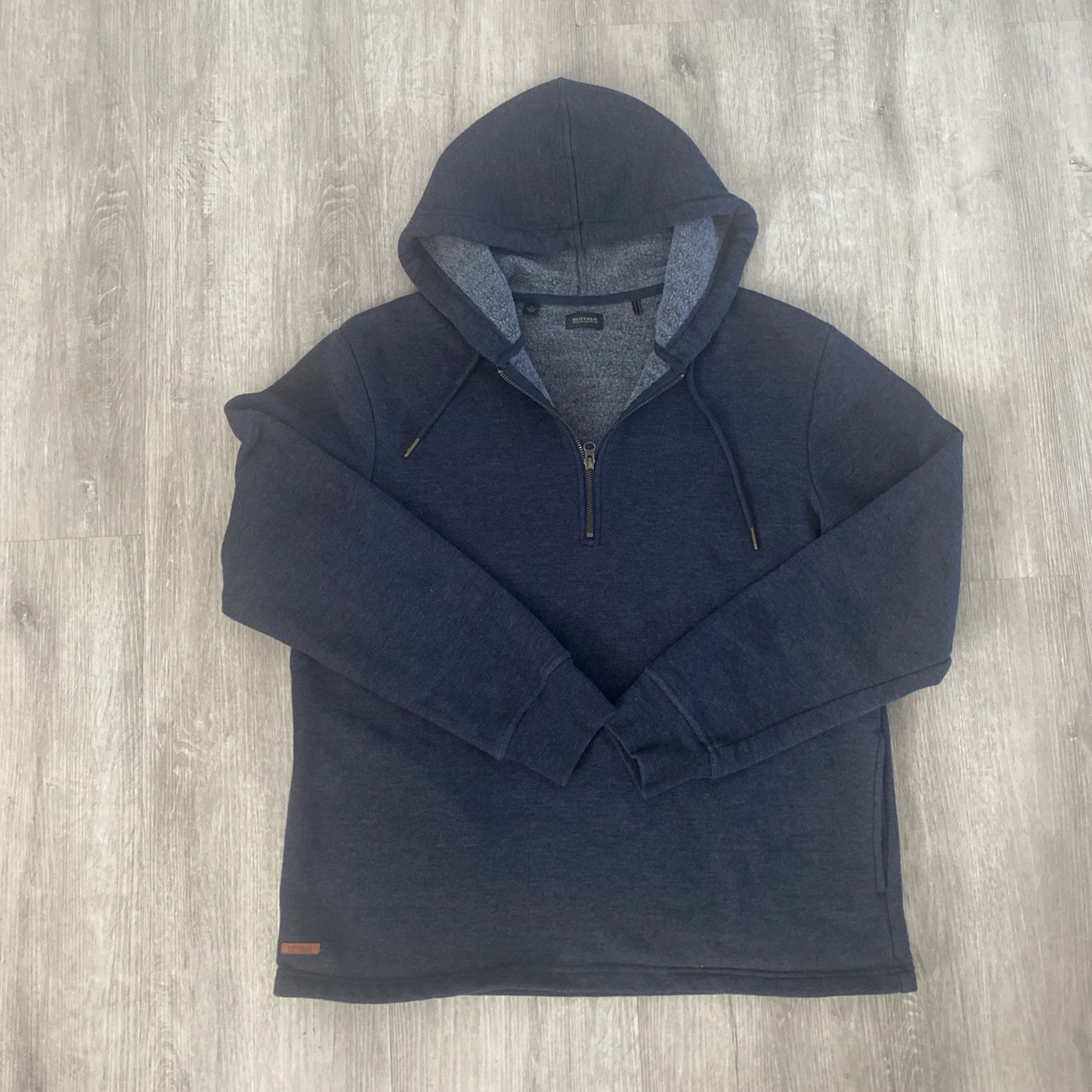Buffalo David Bitton Men’s 1/4 Half 1/2 Zip Fleece Hoodie Sweatshirt NAVY LARGE