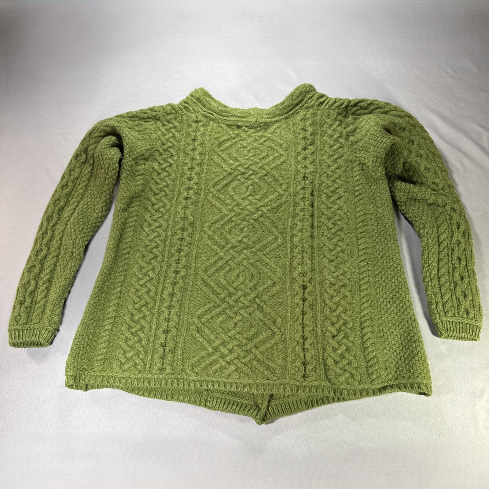 Aran Crafts Cable Knit Cardigan Womens M Green Merino Wool Ireland Cottagecore