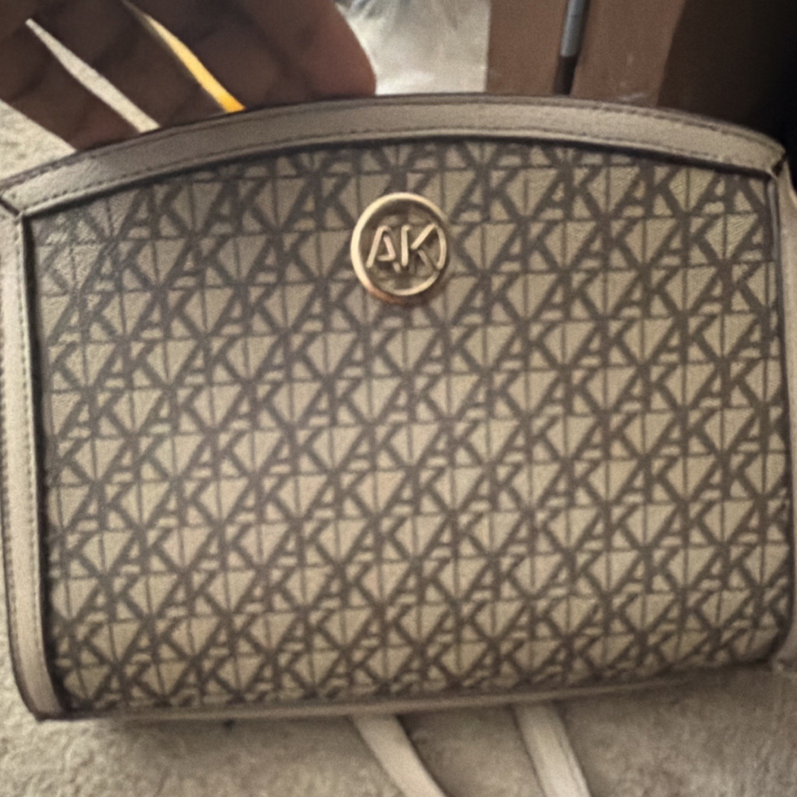Michael Kors Gray Monogram Small Crossbody Bag Zip Detachable Strap Gold