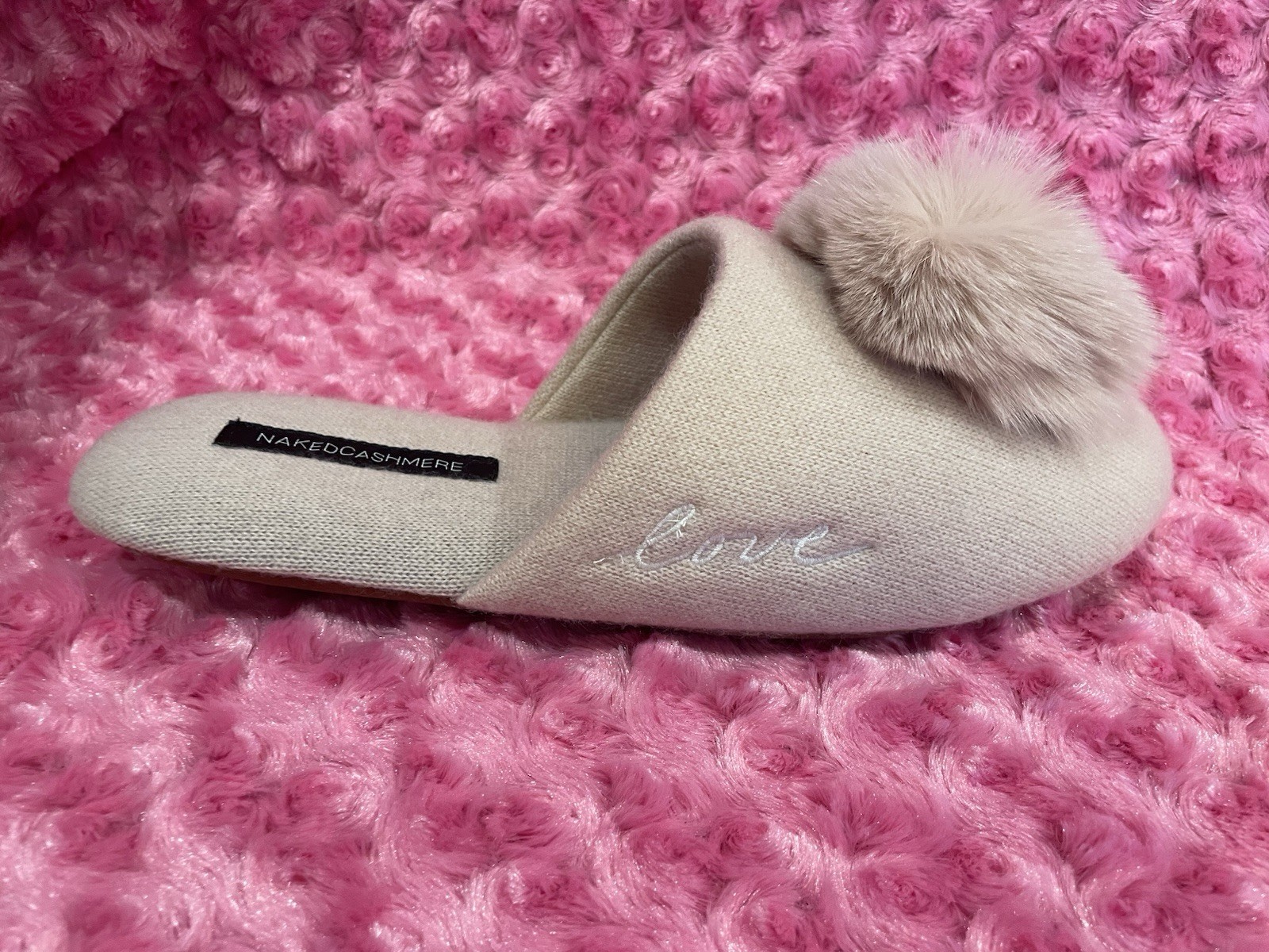 New! Naked Cashmere Love Slippers 100% Cashmere w/Fox Fur Sz L/XL 9-10 🥰