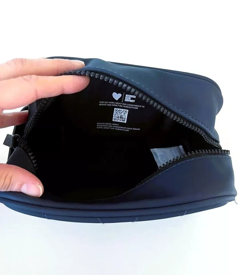 Yves Saint Laurent YSL Parfums Y Pouch slate blue faux leather travel Dopp Bag