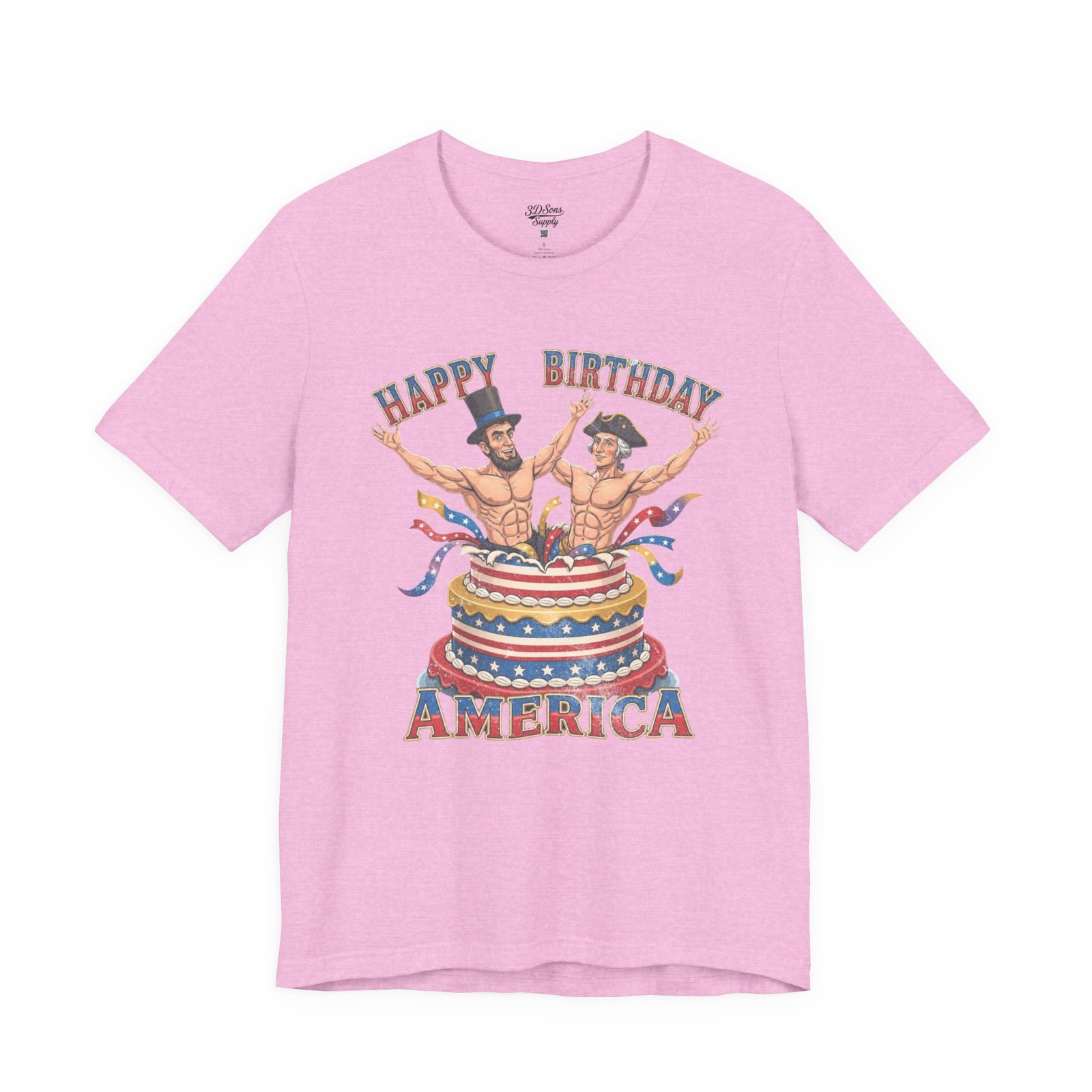 Happy Birthday America T-Shirt Patriotic Lincoln & Washington Cake