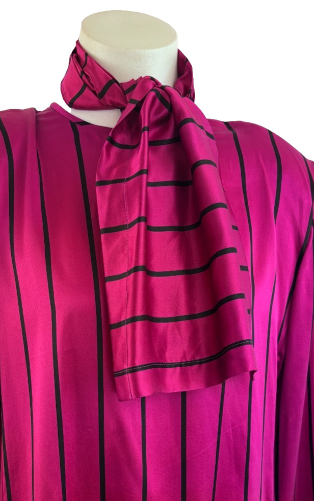 1980s Vintage All Silk Fuschia With Scarf Secretary Blouse Size 8 Import Image