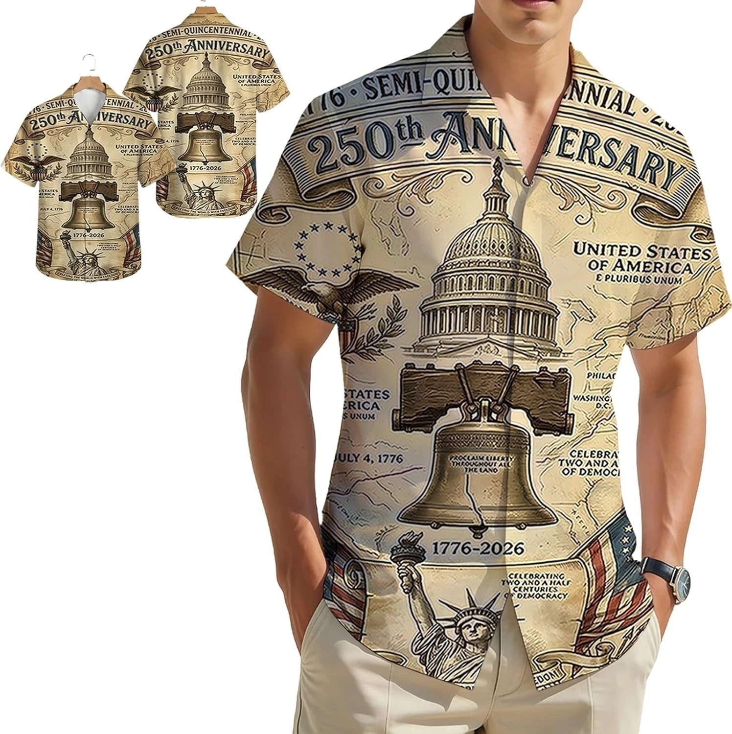 250th America Anniversary Hawaiian Shirt 1776-2026 Freedom Patriotic Men Button