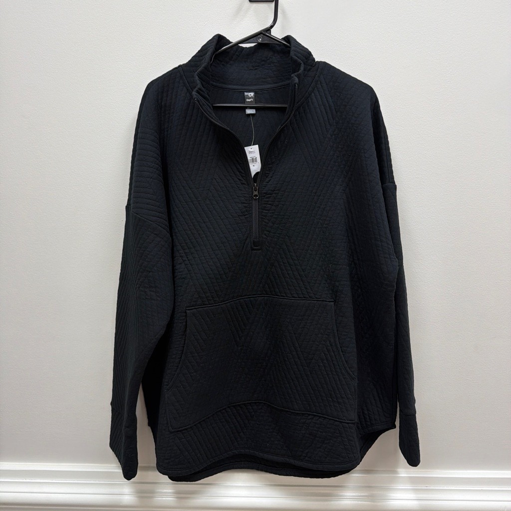 NWT Gap Fit Quilted Jacquard Half-Zip Pullover in Black Sz XL!