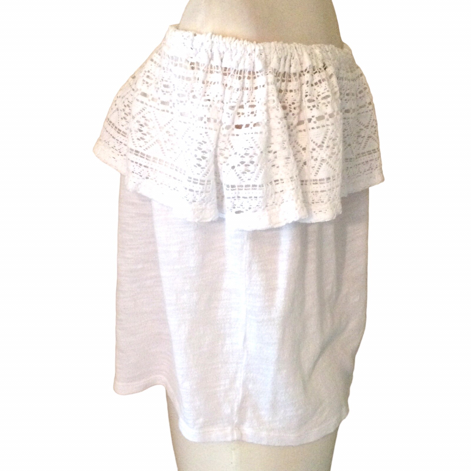 Lucky Brand White Lace Crochet Ruffle Off the Shoulder Top S