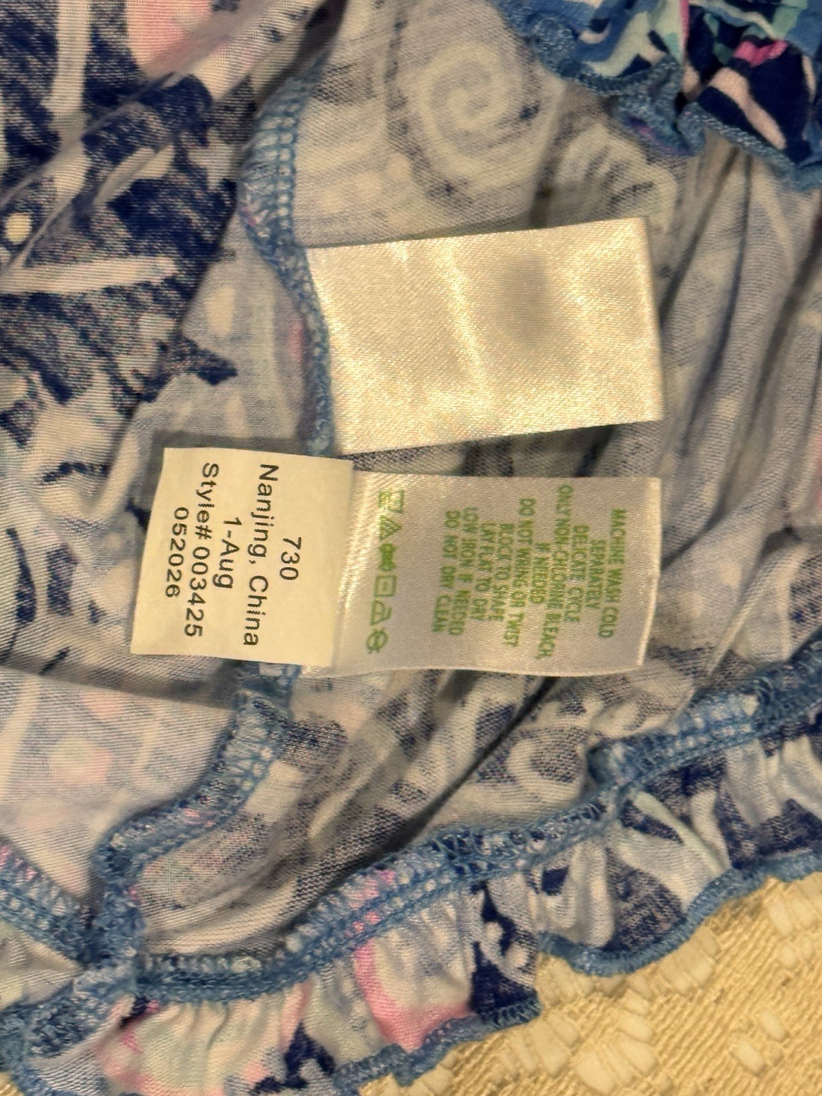 Lilly Pulitzer PJ Knit Ruffle Henley Top Blue/Pink Cosmic Kismet Size XS
