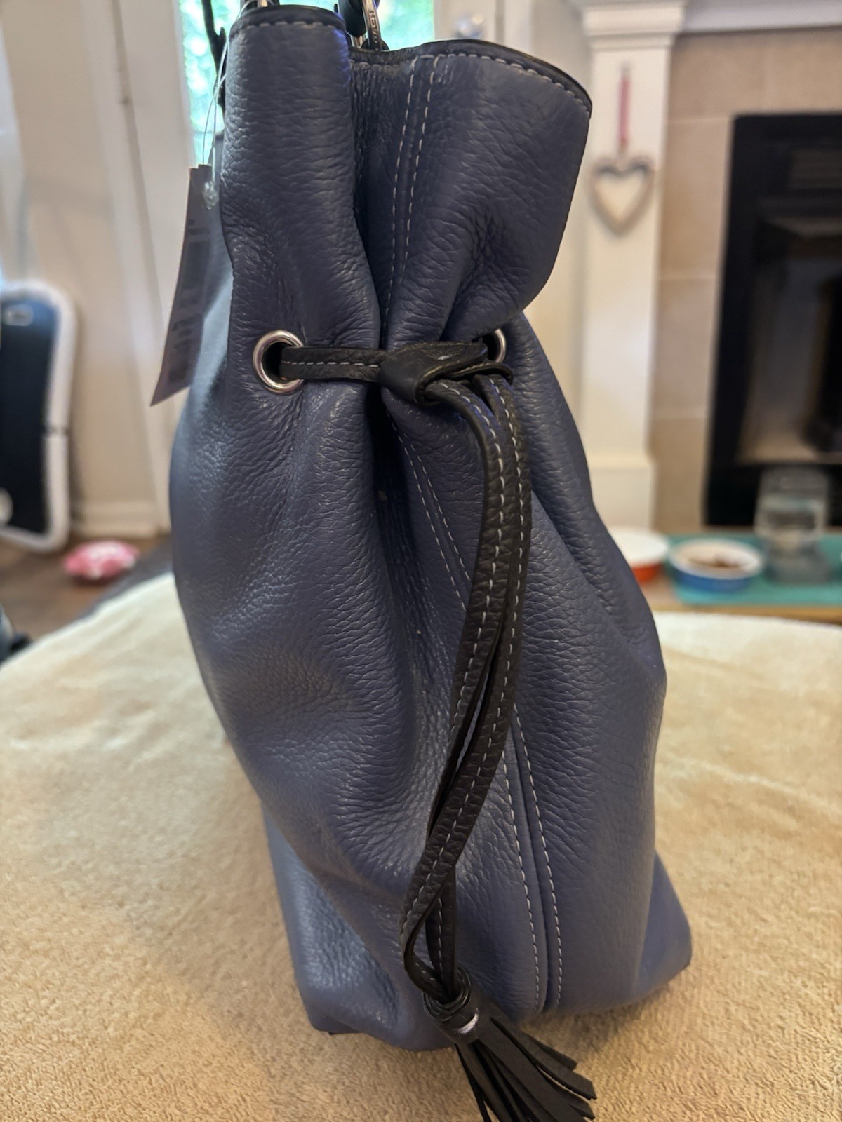 Coach Andy CA165 Blue Pebble Leather Horse & Carriage Drawstring Tote Bag NWT