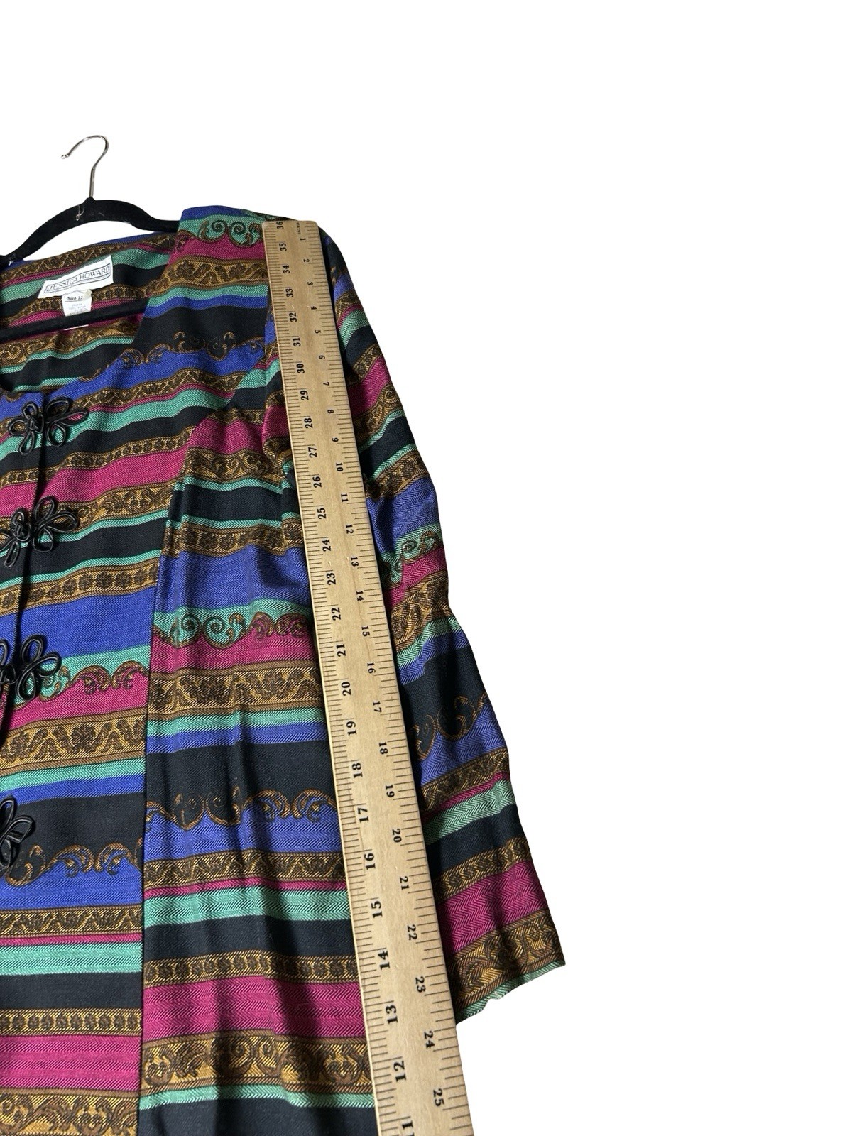 NWT Jessica Howard Frog Closure Jacket Sz 12 Boho Multi Print Long Sleeve Fitted