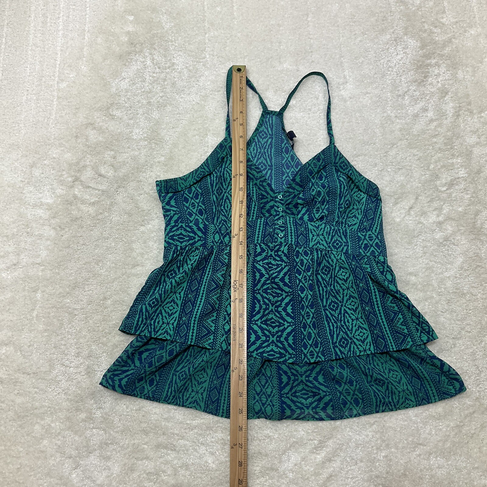 American Eagle Juniors Size M Teal Green and Blue Boho Print Romper