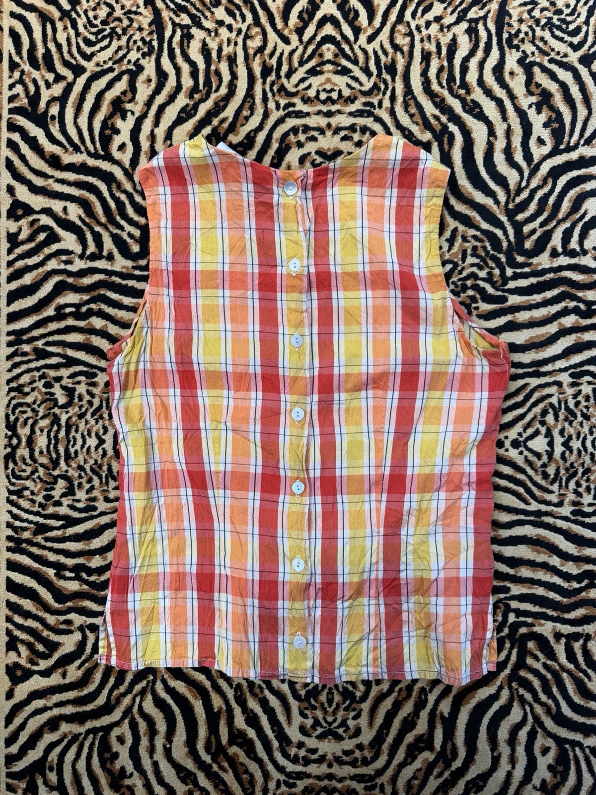 Talbots Petites Plaid Silk Sleeveless Button-Front Blouse, Petite 4