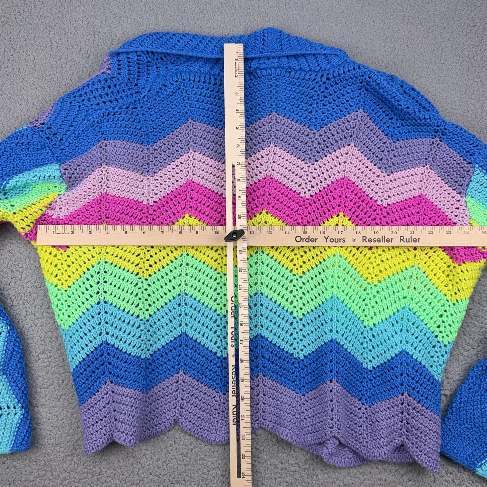 Davi & Dani Cardigan Womens Large Multicolor Rainbow Crochet Open Knit Striped