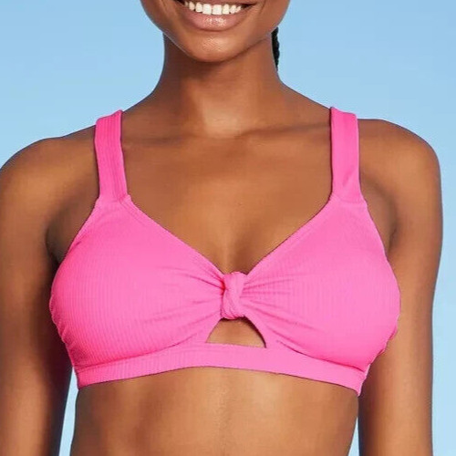 Juniors Ribbed Knot Front Bralette Bikini Top – Xhilaration Bright Pink Size D