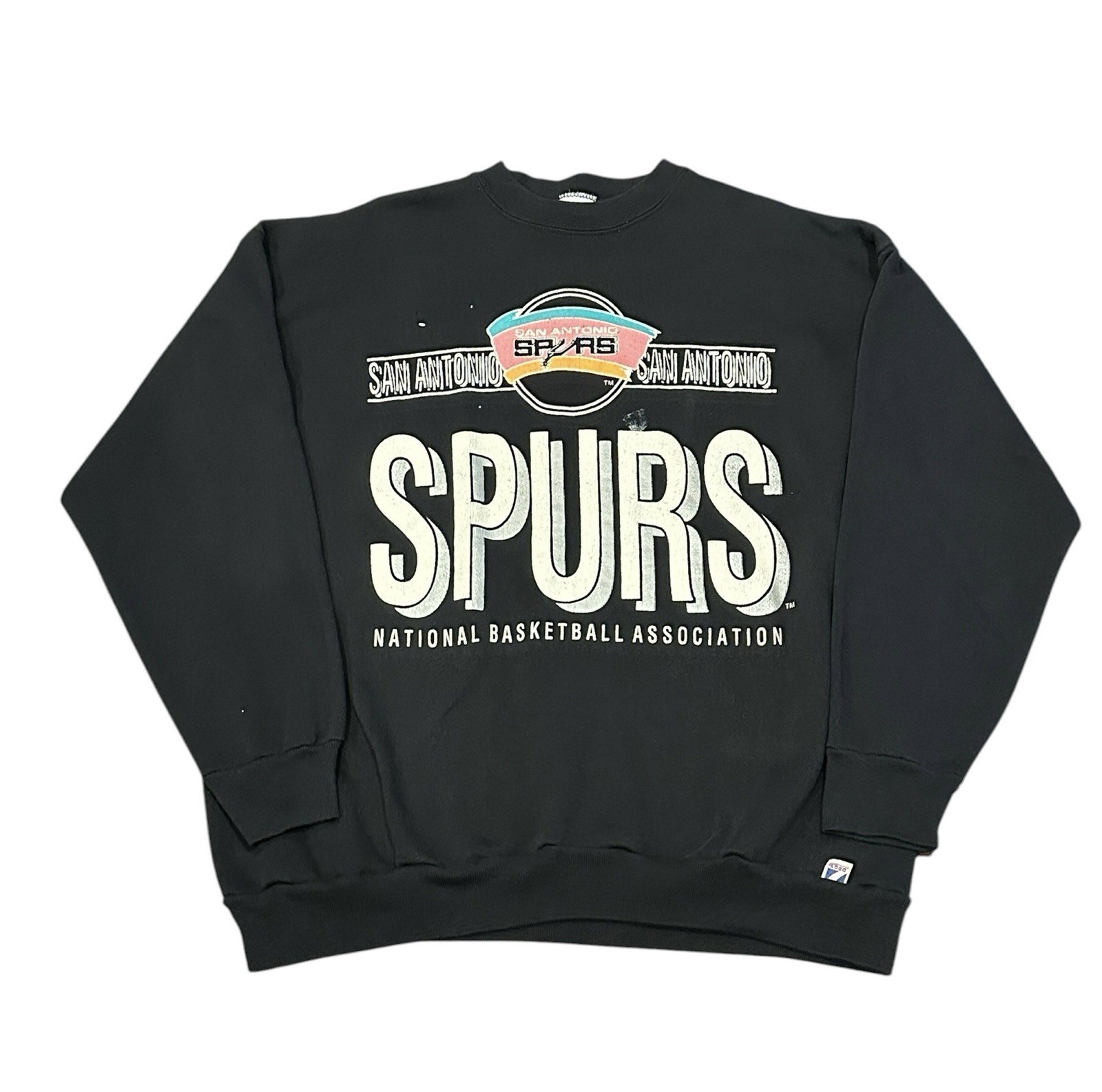Vintage 90s San Antonio Spurs Logo 7 Black Crewneck Size XL Made In USA