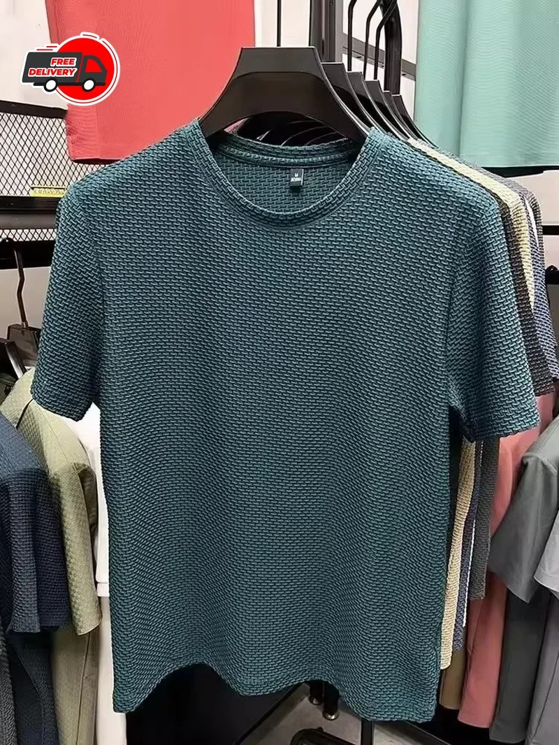 Men’s Short Sleeve Mesh Bamboo Ice Silk T-shirt Casual Versatile Summer Elastic