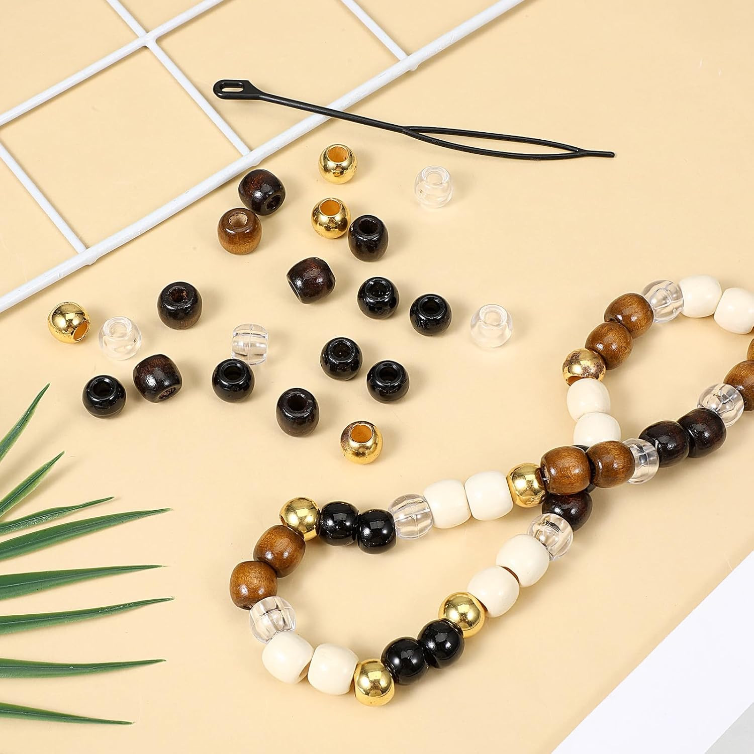 60 Pcs Hair Beads for Braid, Acrylic Wood African Hair Dreadlock Beads, Cute Hai