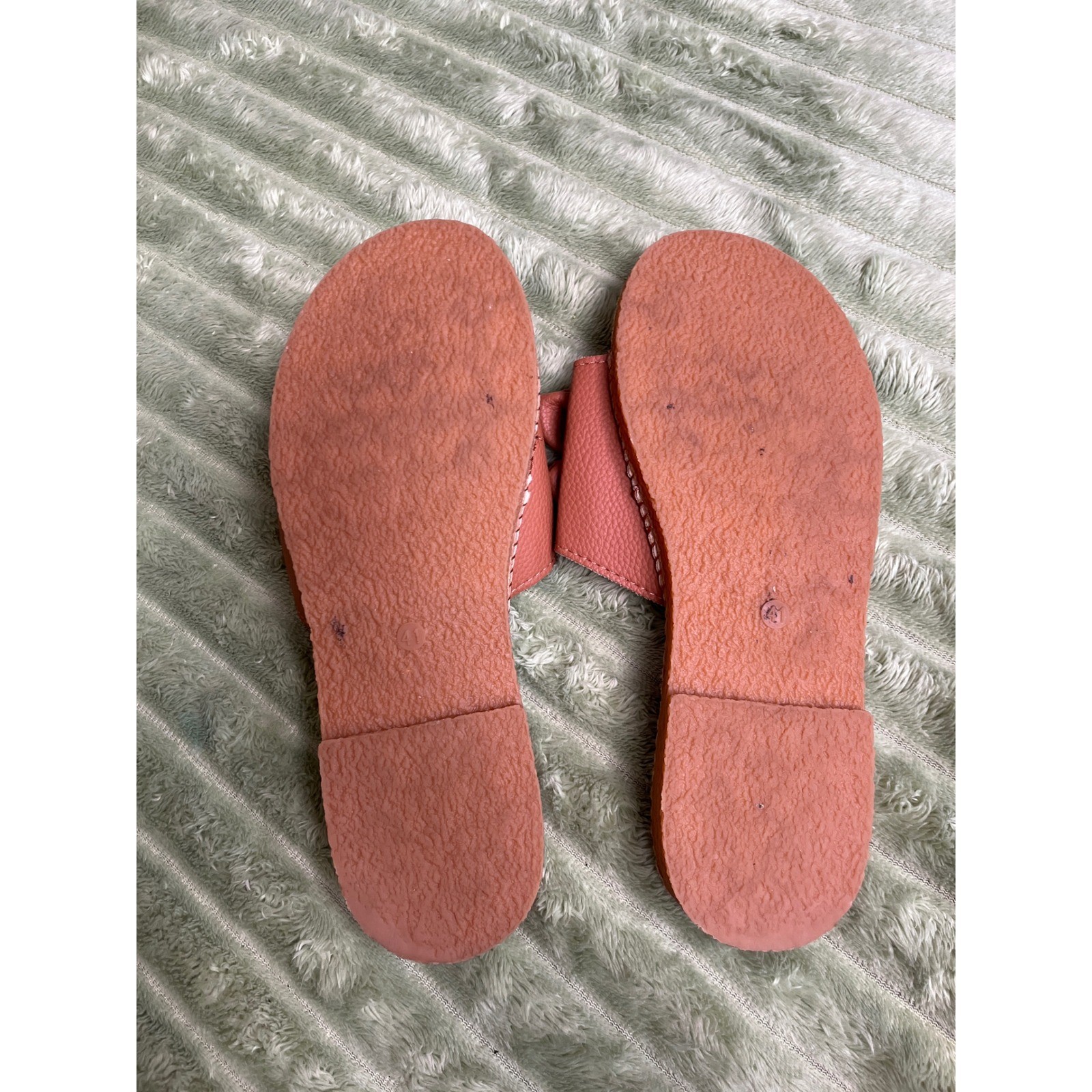 Womens Dusty Rose Bow Slide Sandals Textured Faux Leather Slip On Flat Shoes