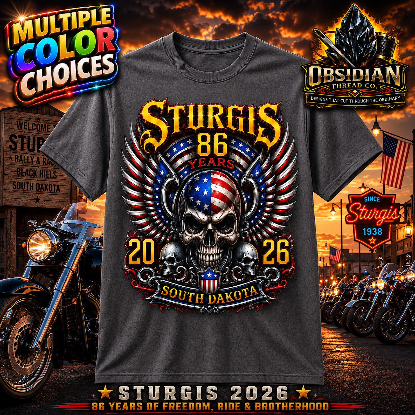 Sturgis 2026 Shirt 86th Motorcycle Rally Black Hills South Dakota Biker Tee
