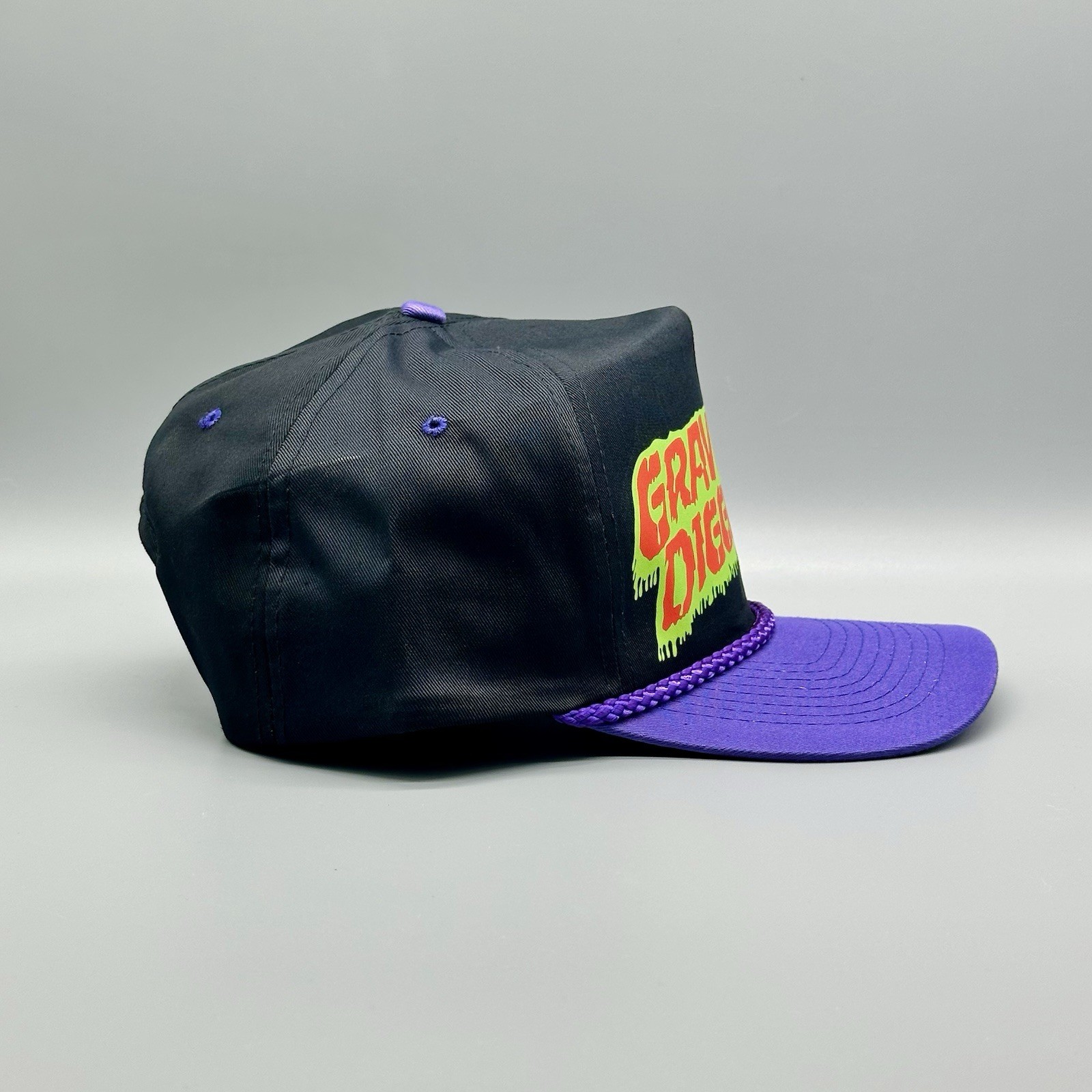 GRAVE DIGGER Hat Vintage Trucker Rope Cap Black Purple Monster Jam Monster Truck