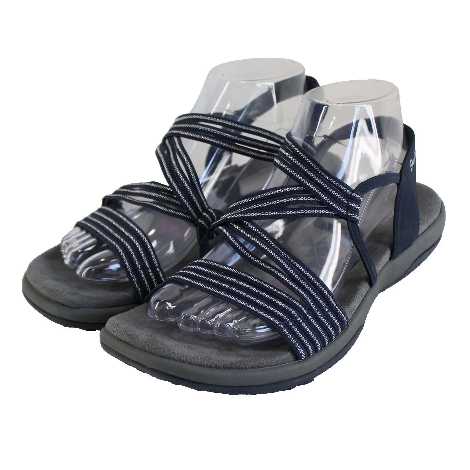 Skechers Reggae Slim Stretch Slinky Sandals Womens Size 9 Navy Silver Strappy
