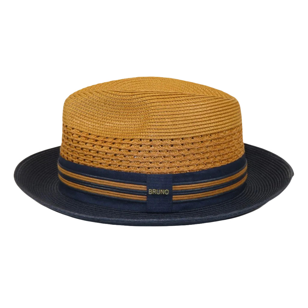 Men’s Bruno Capelo Hollywood 2-Tone Straw Style Fedora Hat HW798 Cognac/Navy