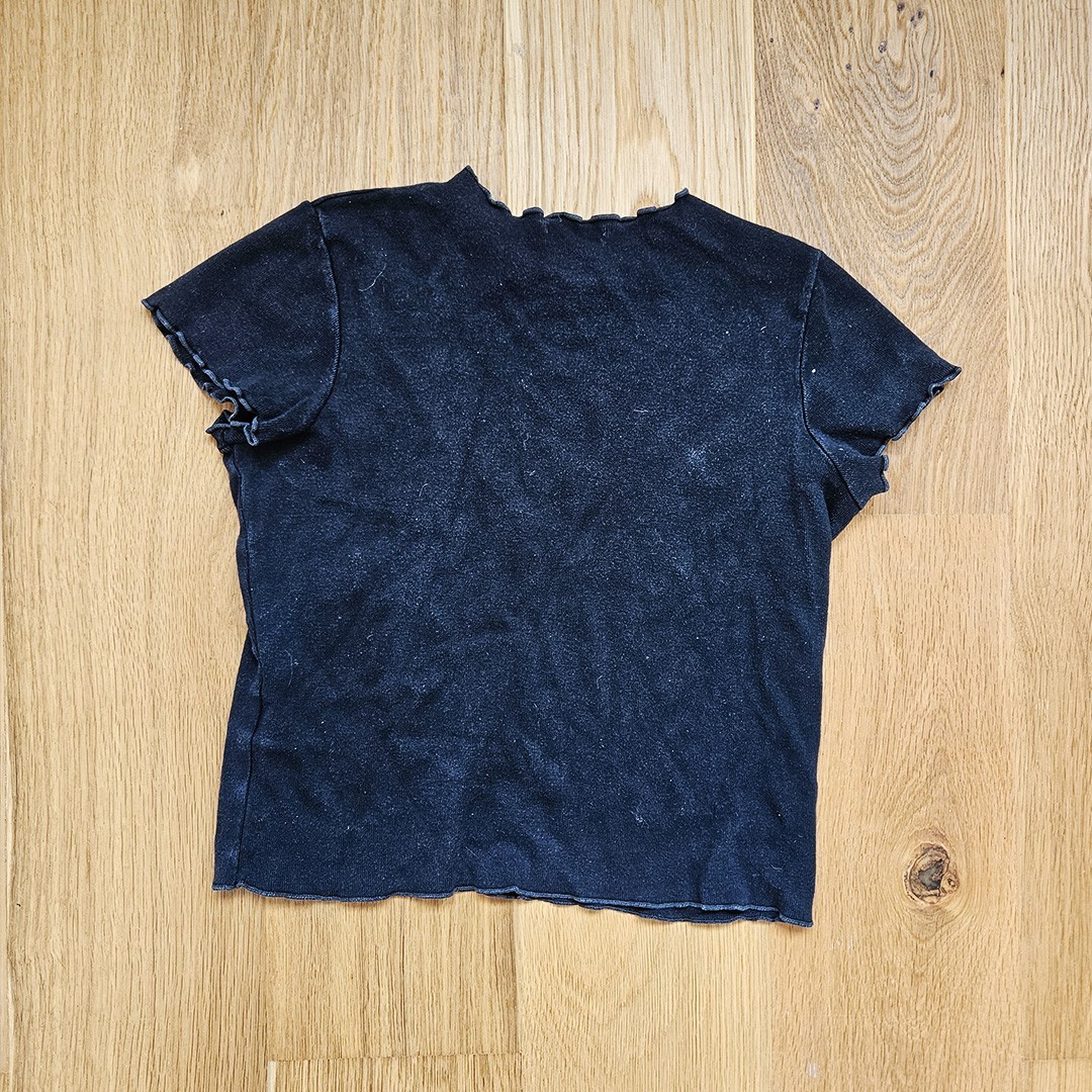 Brandy Melville Black Cropped Baby Tee Lettuce Hem Short Sleeve XS S Y2K Cotton