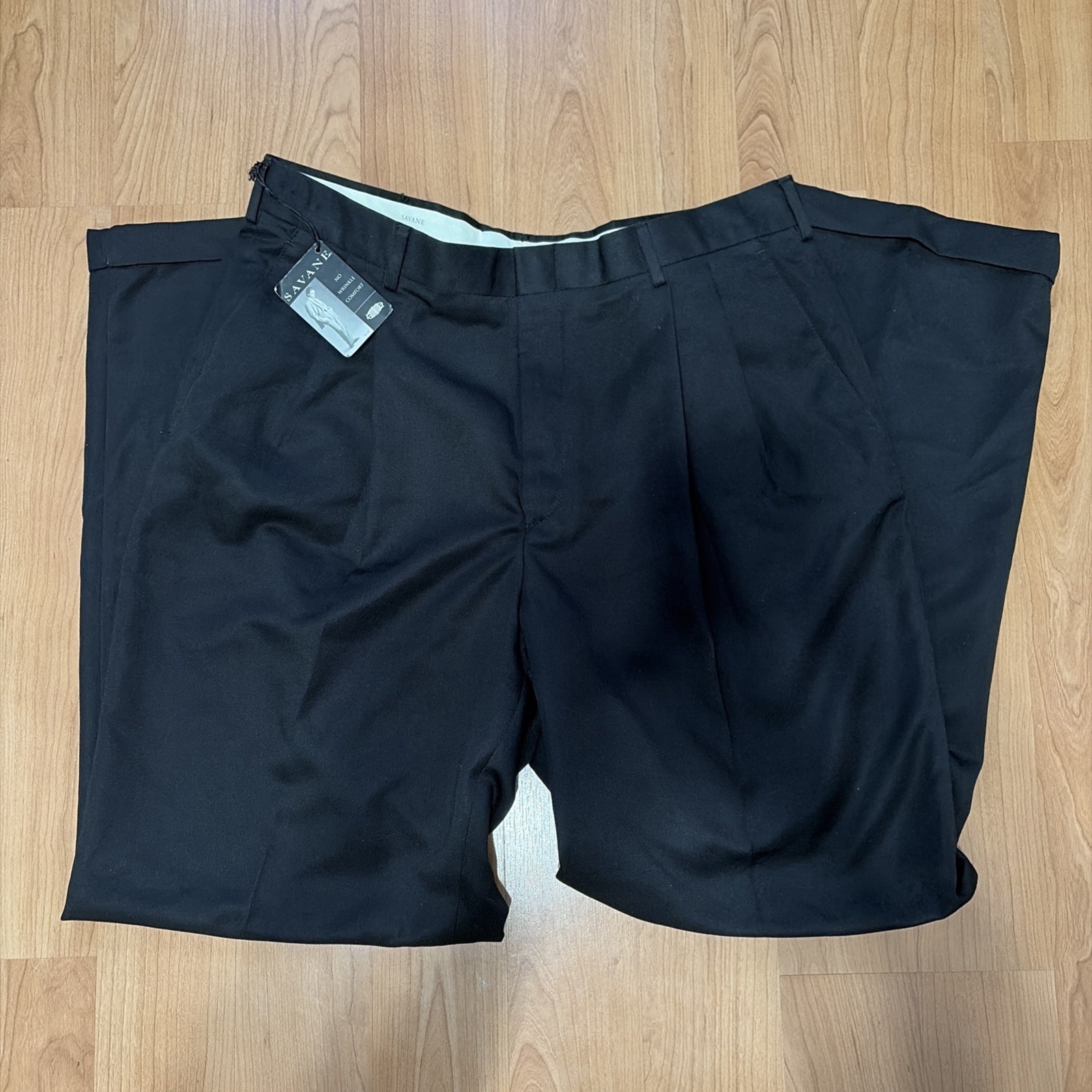 Savane Men’s Dress Pants 34×32 Black Pleated Front Straight Leg NWT