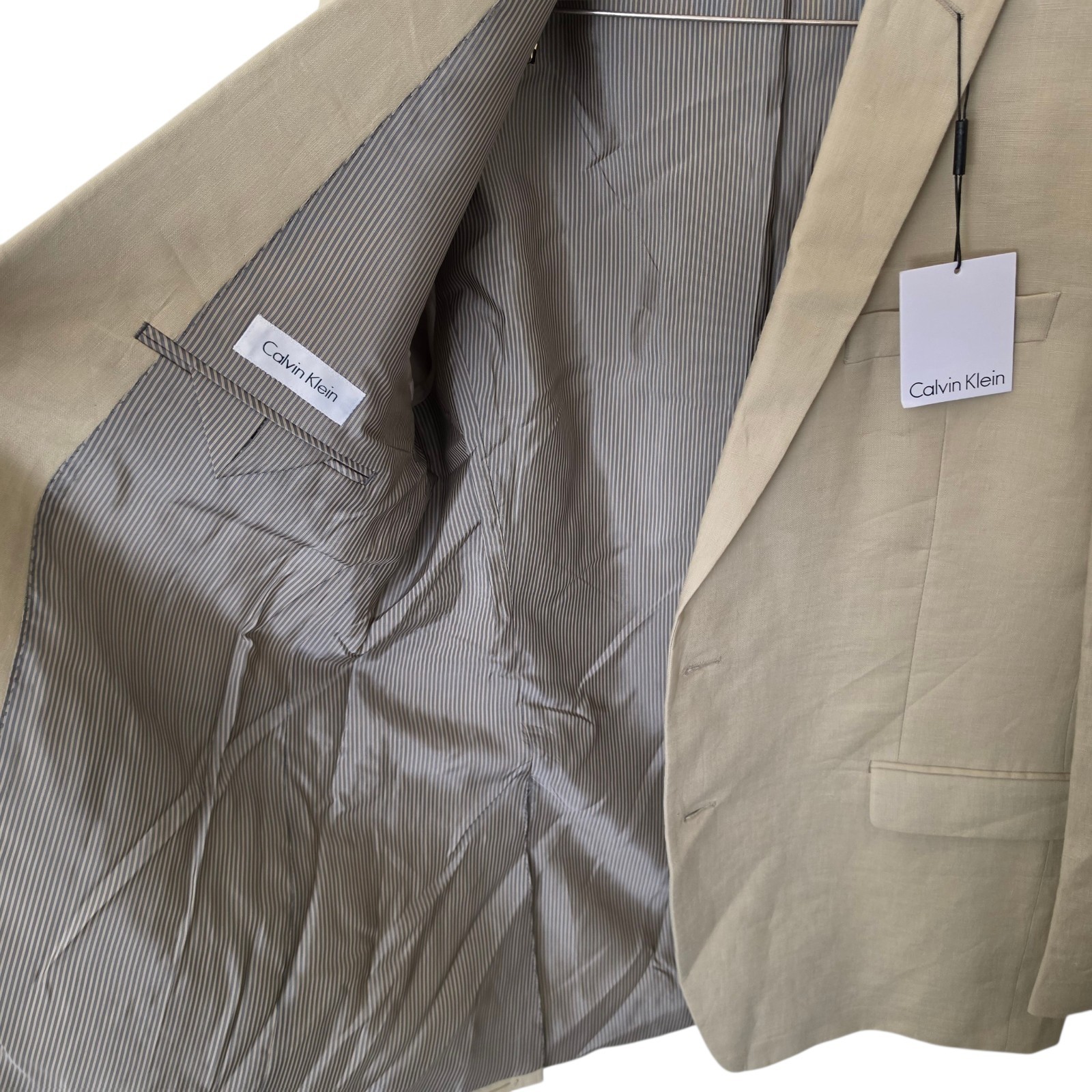 New Calvin Klein Linen Blazer 42r Dual Vent Beige