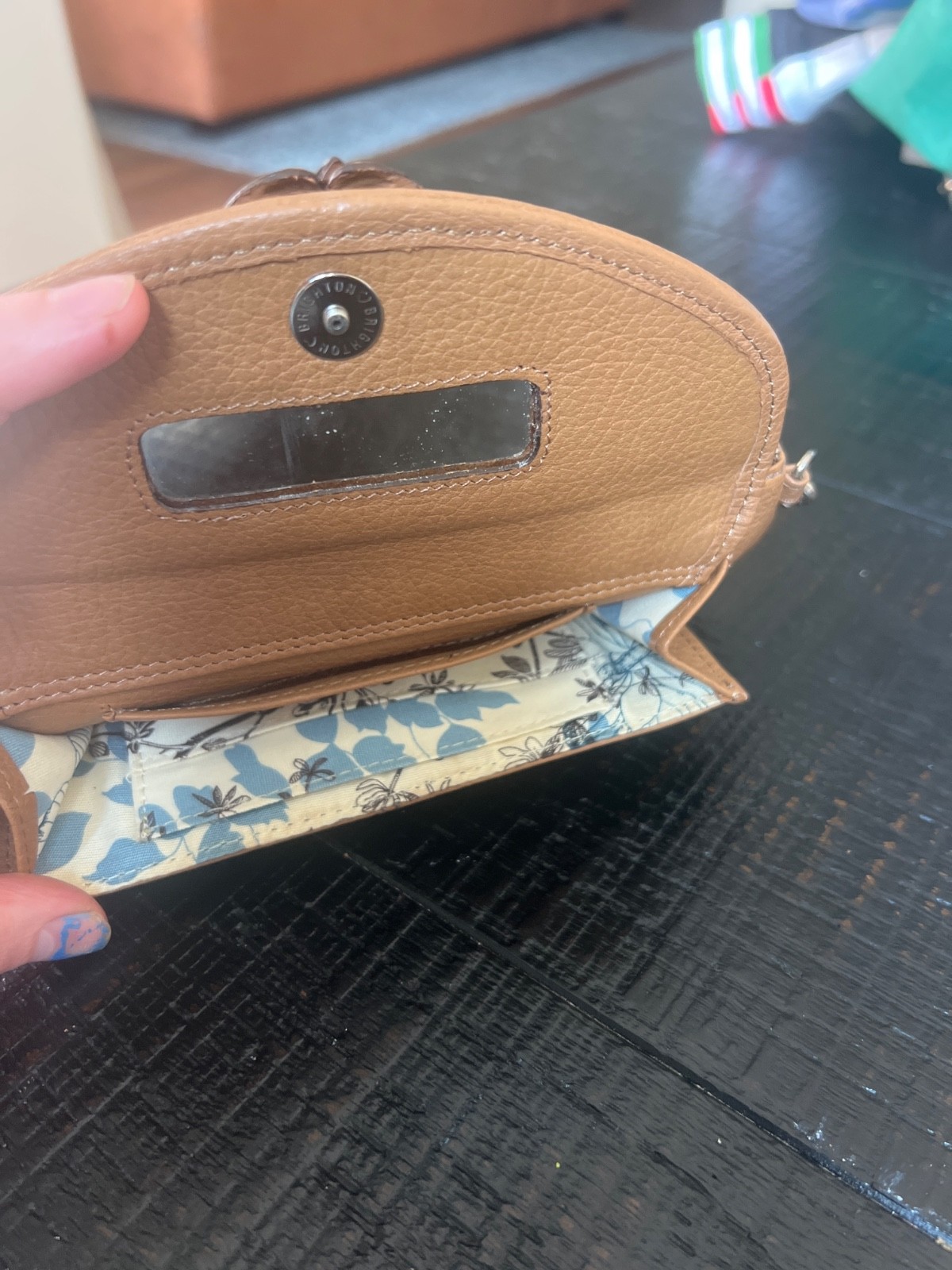 Brighton pebble leather wristlet with interior mirror