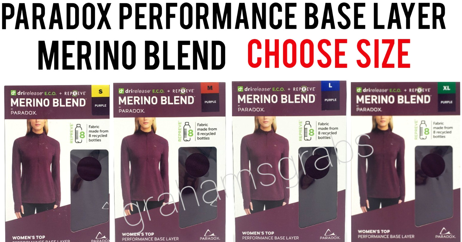 PARADOX Women’s MERINO BLEND PERFORMANCE BASE LAYER 1/4 ZIP TOP DriRelease SIZES