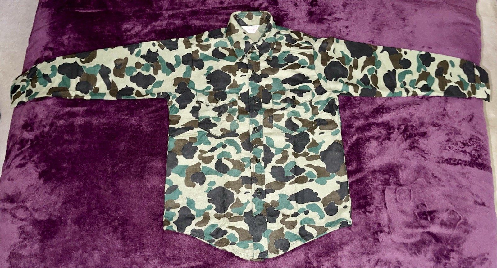VTG 70s FROSTPROOF Military Issue Chamois Button Camo Flannel Shirt-M-USA Made