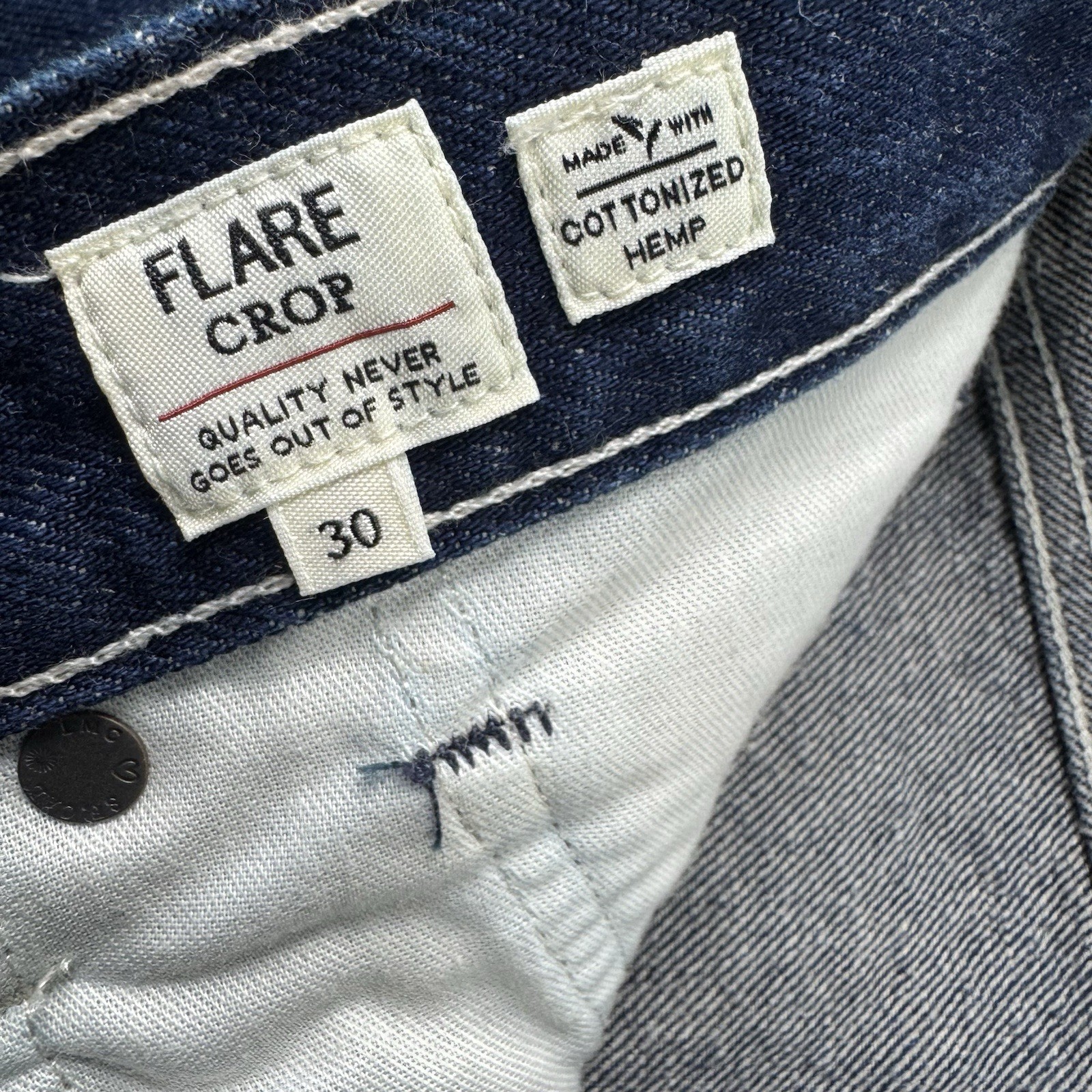 Levi’s Made & Crafted Cropped Flare Jeans Women’s 30×24.5 Blue Denim Hemp NWT